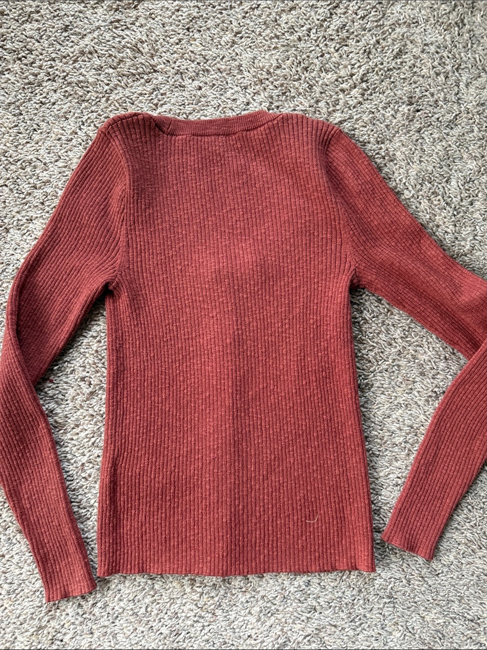 Madewell Rust Red Ribbed Scoop-Neck Button Cardigan - Picture 3 of 3